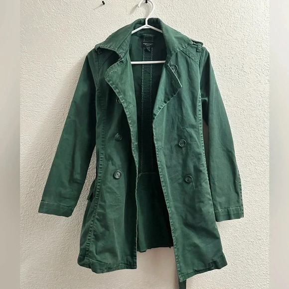 American Eagle Women’s Green Trenchcoat Size Xs - Picture 1 of 10